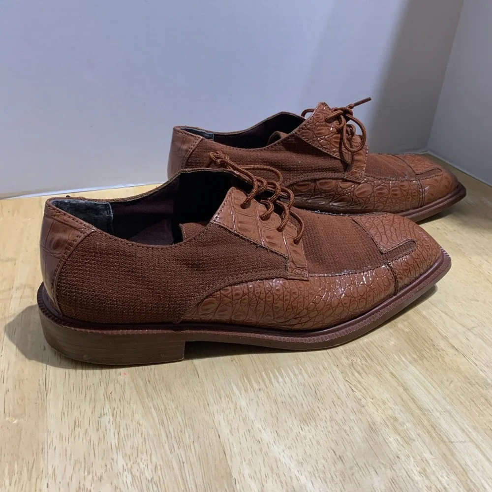 Vintage‎ Hugo Vitelli Red Marrón Crocodile Print Square Toe Loafers Sz 8.5